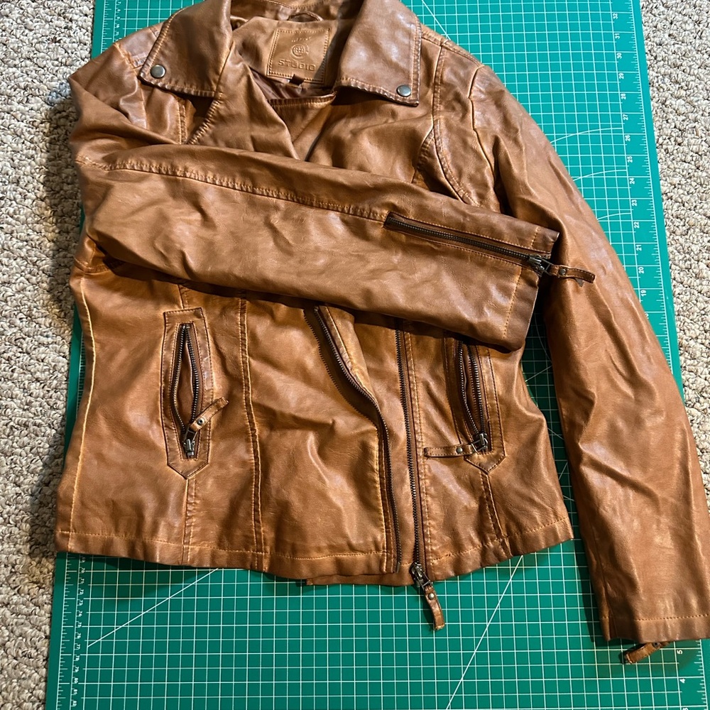 Max Studio Cognac Leather Moto Jacket